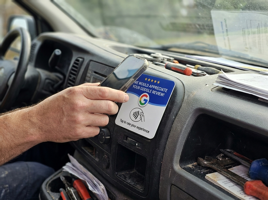 TapReview kaart op een werkbus