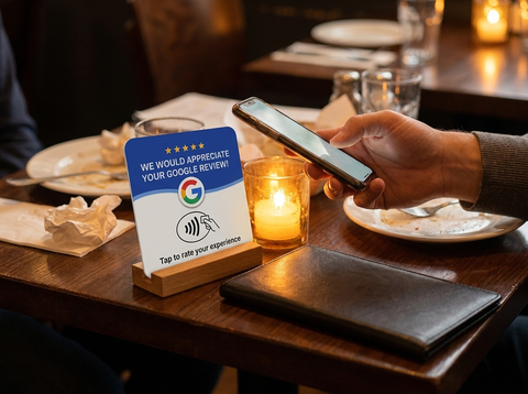 TapReview kaart op een restauranttafel